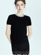 chicjuly Sequin Embellished Knit Cardigan Women's Cashmere Wool Short Sleeve T-shirts