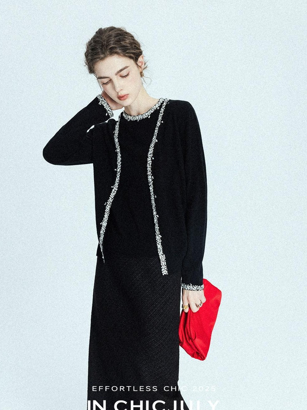 chicjuly Sequin Embellished Knit Cardigan Women's Cashmere Wool Short Sleeve T-shirts