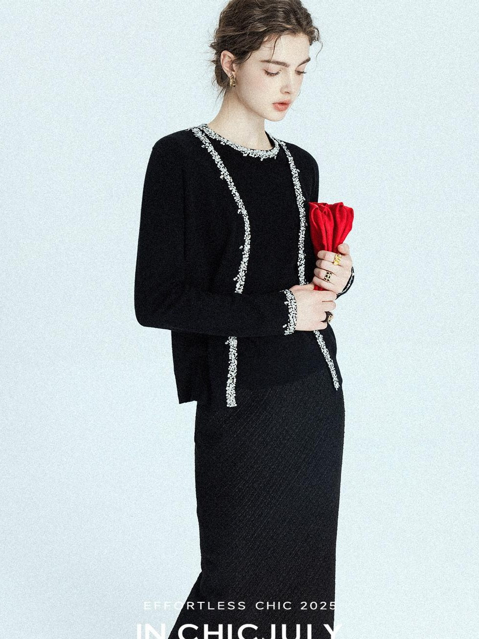 chicjuly Sequin Embellished Knit Cardigan Women's Cashmere Wool Short Sleeve T-shirts
