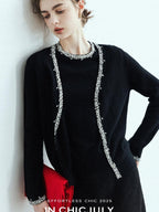 chicjuly Sequin Embellished Knit Cardigan Women's Cashmere Wool Short Sleeve T-shirts