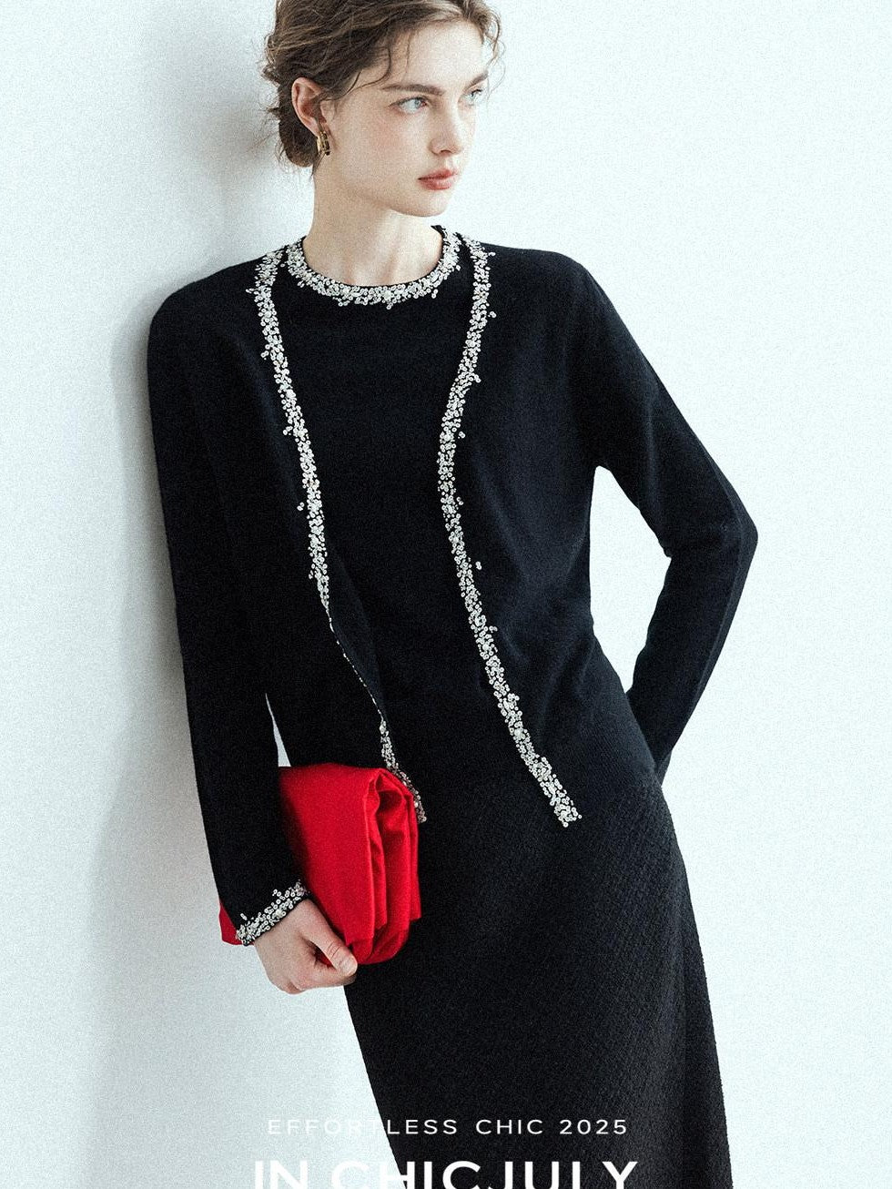chicjuly Sequin Embellished Knit Cardigan Women's Cashmere Wool Short Sleeve T-shirts
