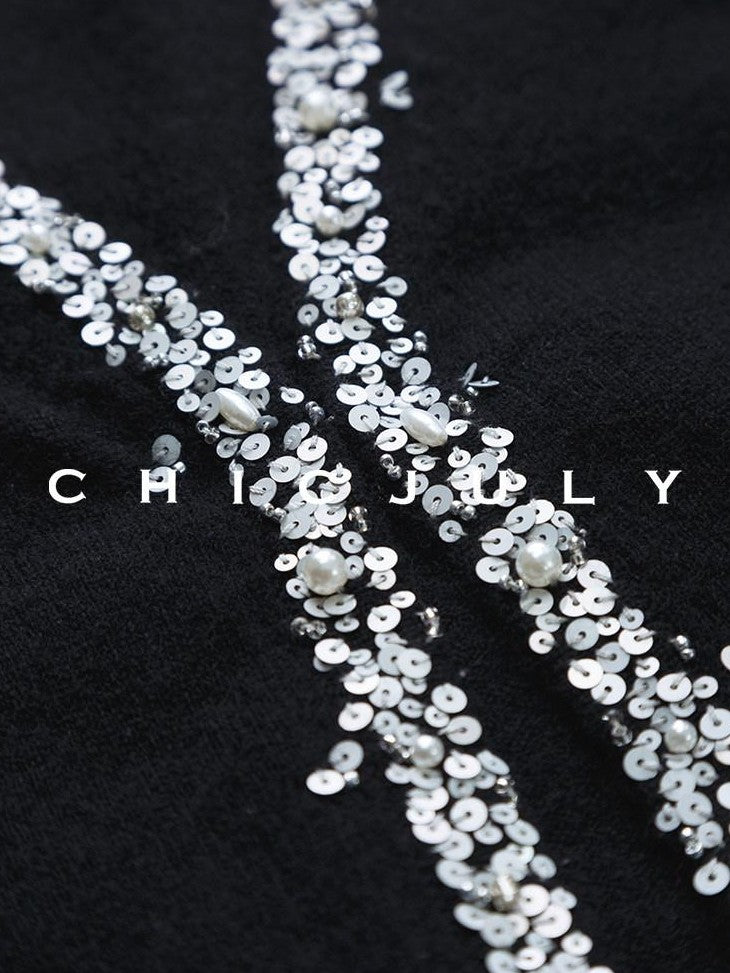 chicjuly Sequin Embellished Knit Cardigan Women's Cashmere Wool Short Sleeve T-shirts
