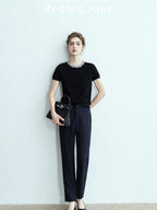 chicjuly Sequin Embellished Knit Cardigan Women's Cashmere Wool Short Sleeve T-shirts