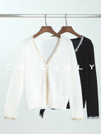 chicjuly Sequin Embellished Knit Cardigan Women's Cashmere Wool Short Sleeve T-shirts