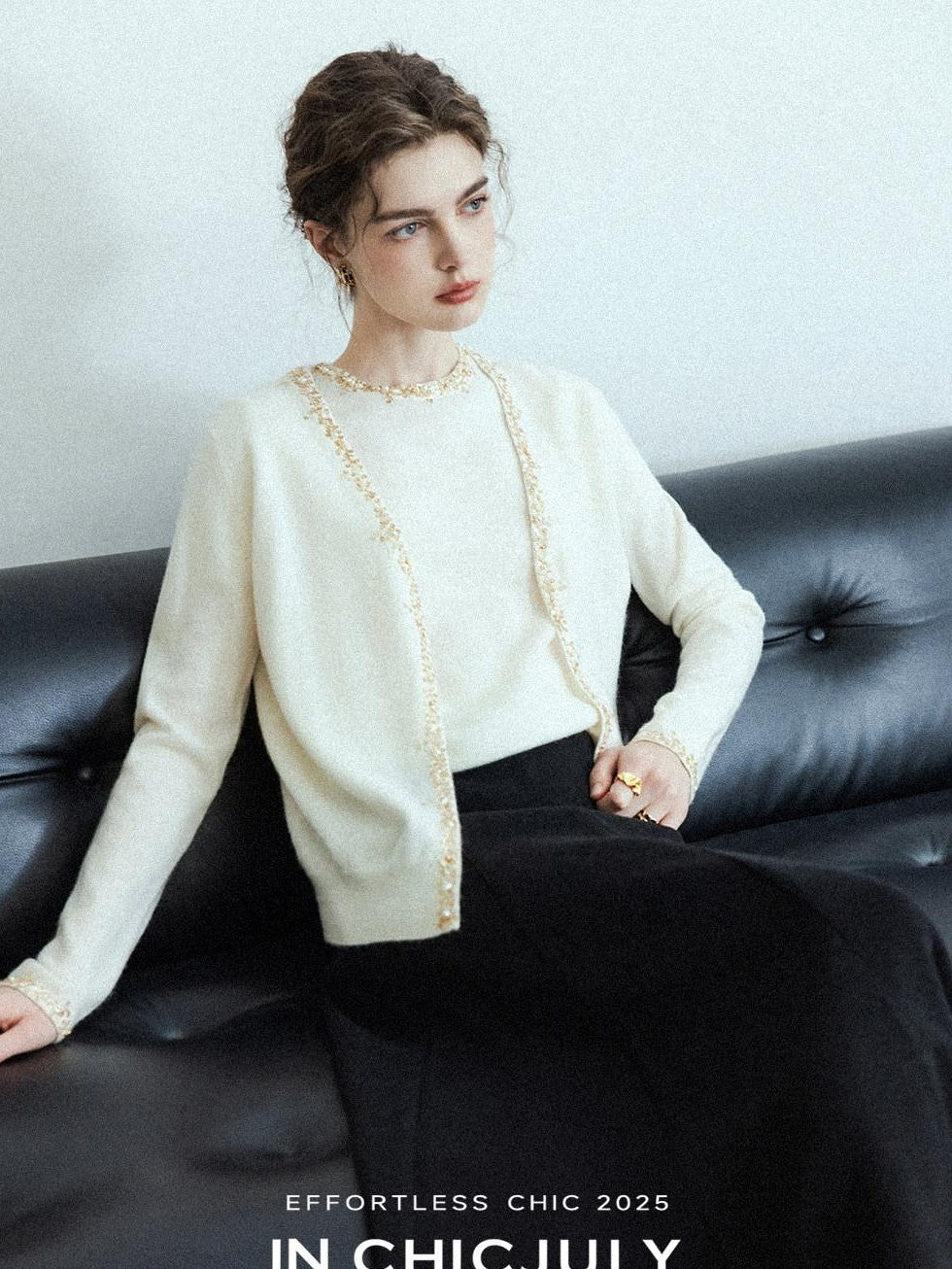 chicjuly Sequin Embellished Knit Cardigan Women's Cashmere Wool Short Sleeve T-shirts