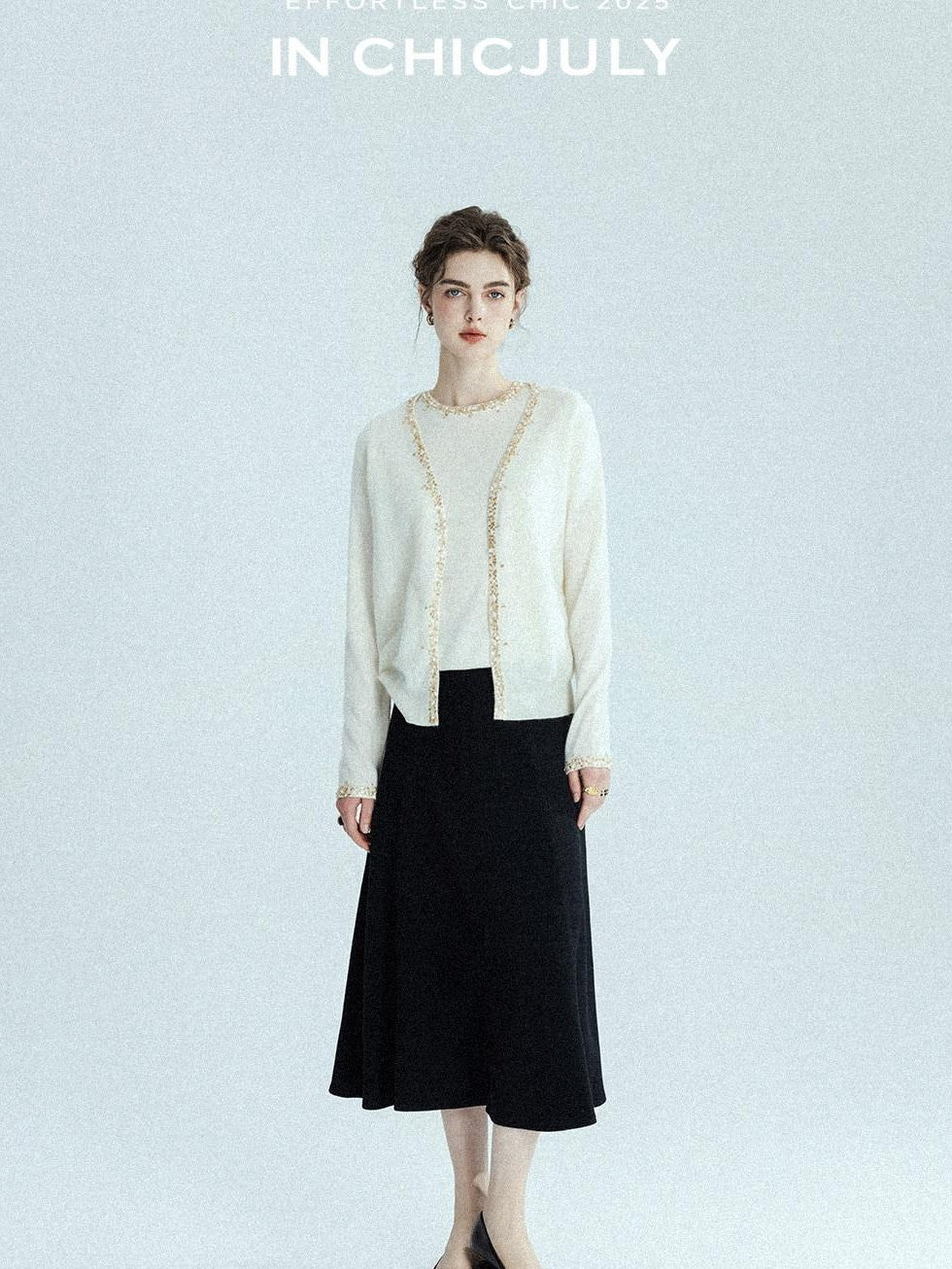 chicjuly Sequin Embellished Knit Cardigan Women's Cashmere Wool Short Sleeve T-shirts