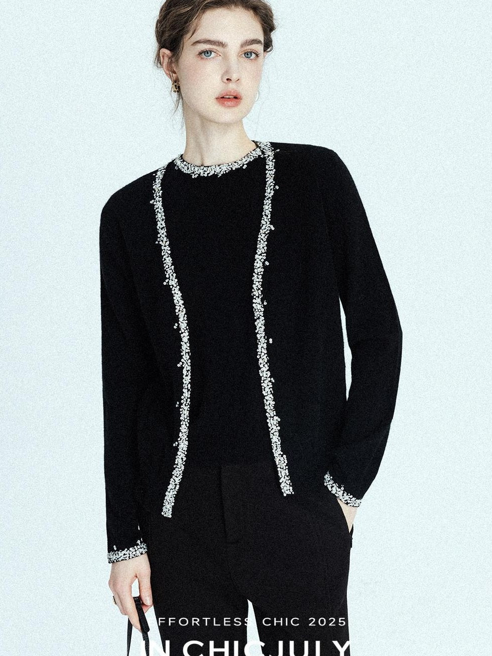 chicjuly Sequin Embellished Knit Cardigan Women's Cashmere Wool Short Sleeve T-shirts