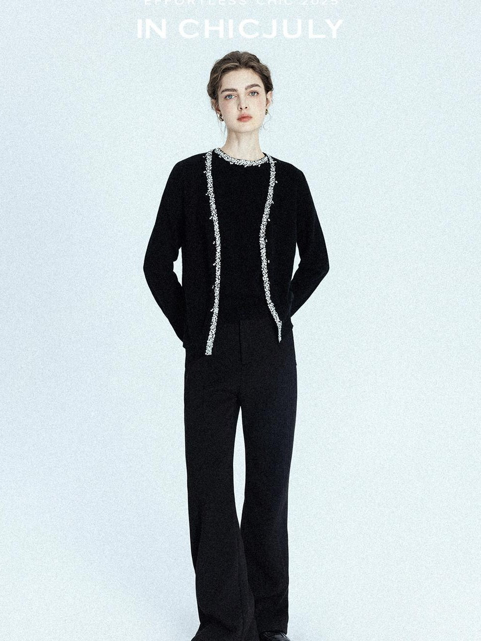 chicjuly Sequin Embellished Knit Cardigan Women's Cashmere Wool Short Sleeve T-shirts