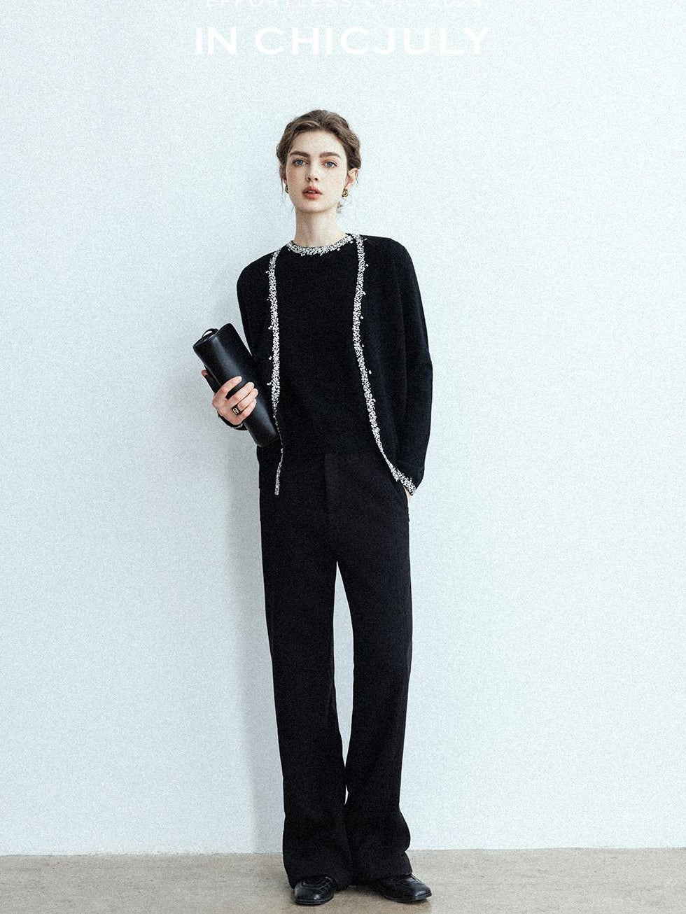 chicjuly Sequin Embellished Knit Cardigan Women's Cashmere Wool Short Sleeve T-shirts