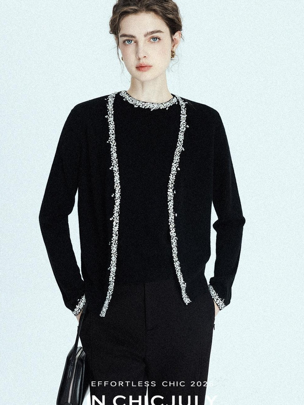 chicjuly Sequin Embellished Knit Cardigan Women's Cashmere Wool Short Sleeve T-shirts