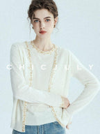 chicjuly Sequin Embellished Knit Cardigan Women's Cashmere Wool Short Sleeve T-shirts