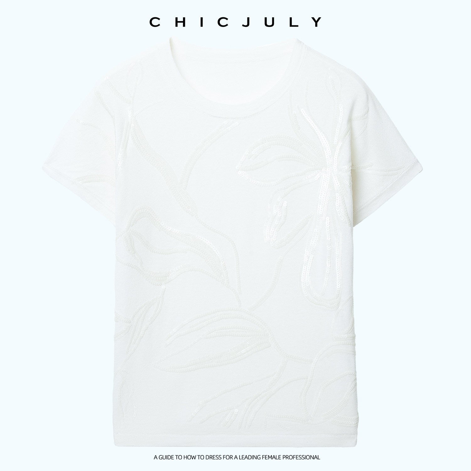 chicjuly Sequin Embroidered Floral Drop Shoulder Women's Linen Silk Short Sleeve T-shirts 1059974868695