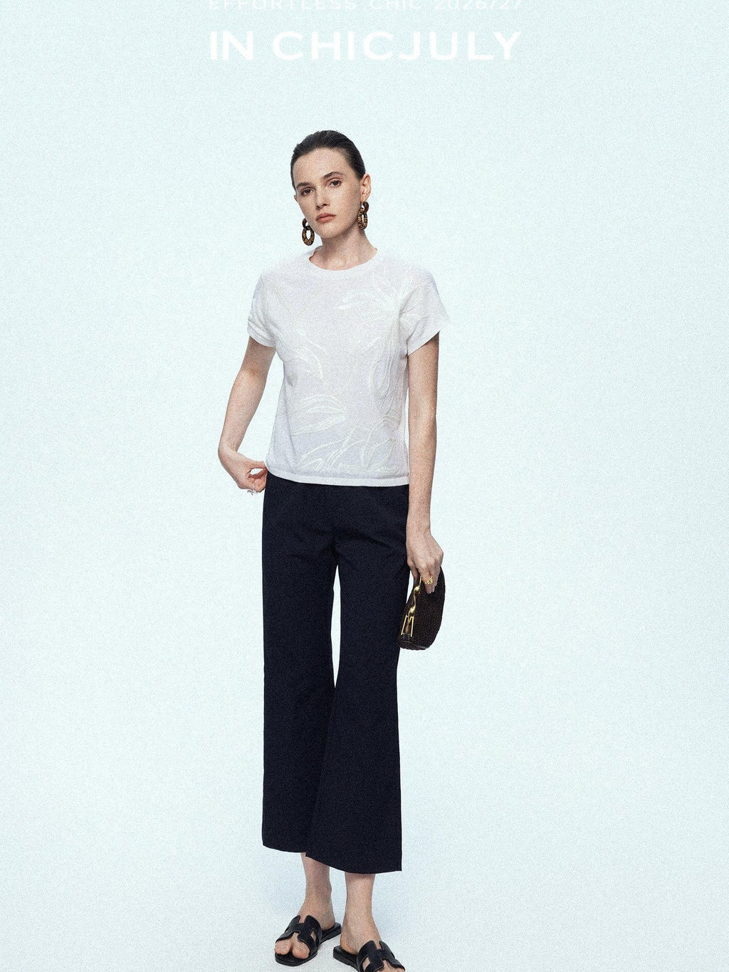 chicjuly Sequin Embroidered Floral Drop Shoulder Women's Linen Silk Short Sleeve T-shirts