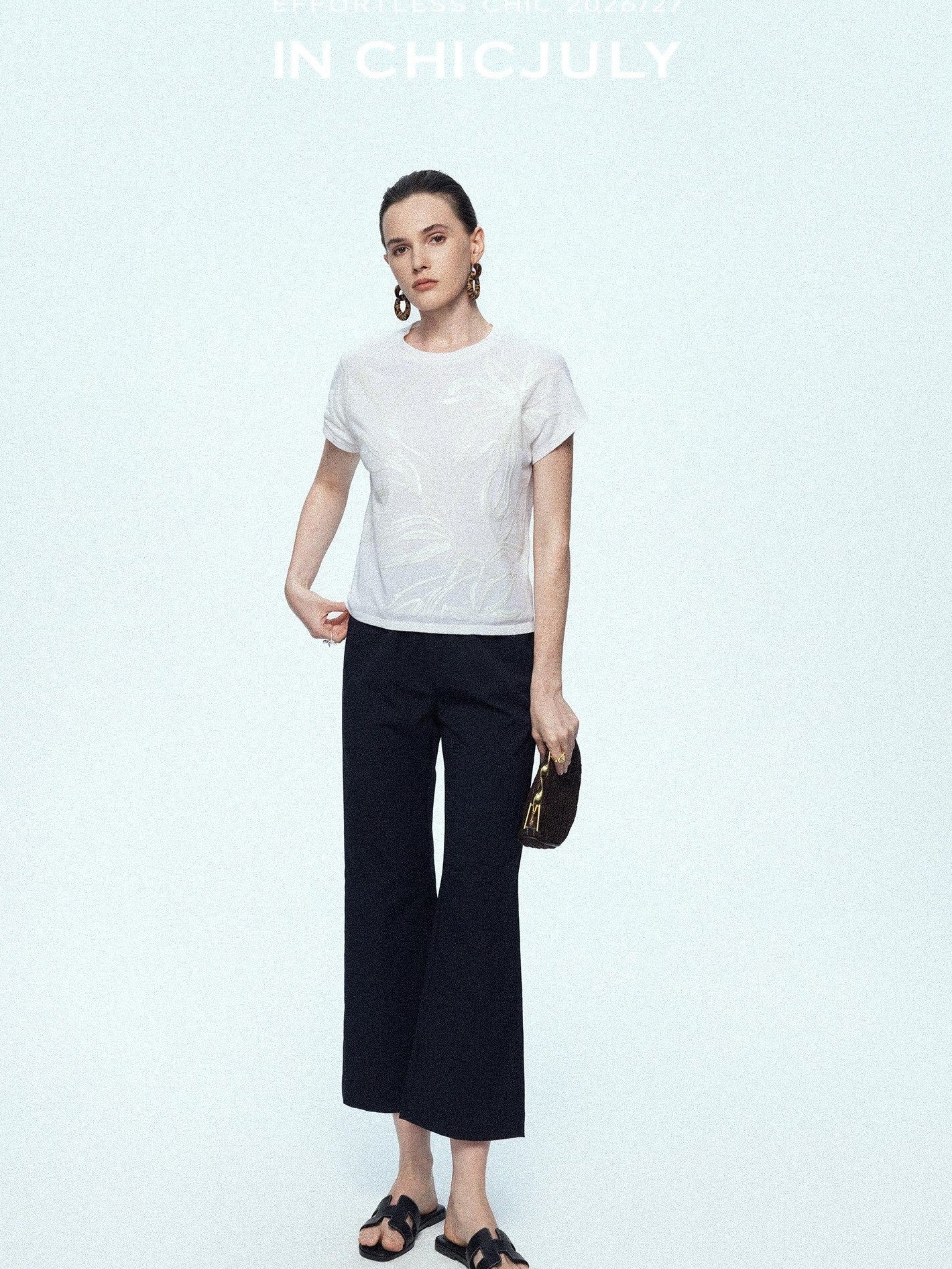 chicjuly Sequin Embroidered Floral Drop Shoulder Women's Linen Silk Short Sleeve T-shirts