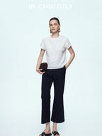 chicjuly Sequin Embroidered Floral Drop Shoulder Women's Linen Silk Short Sleeve T-shirts