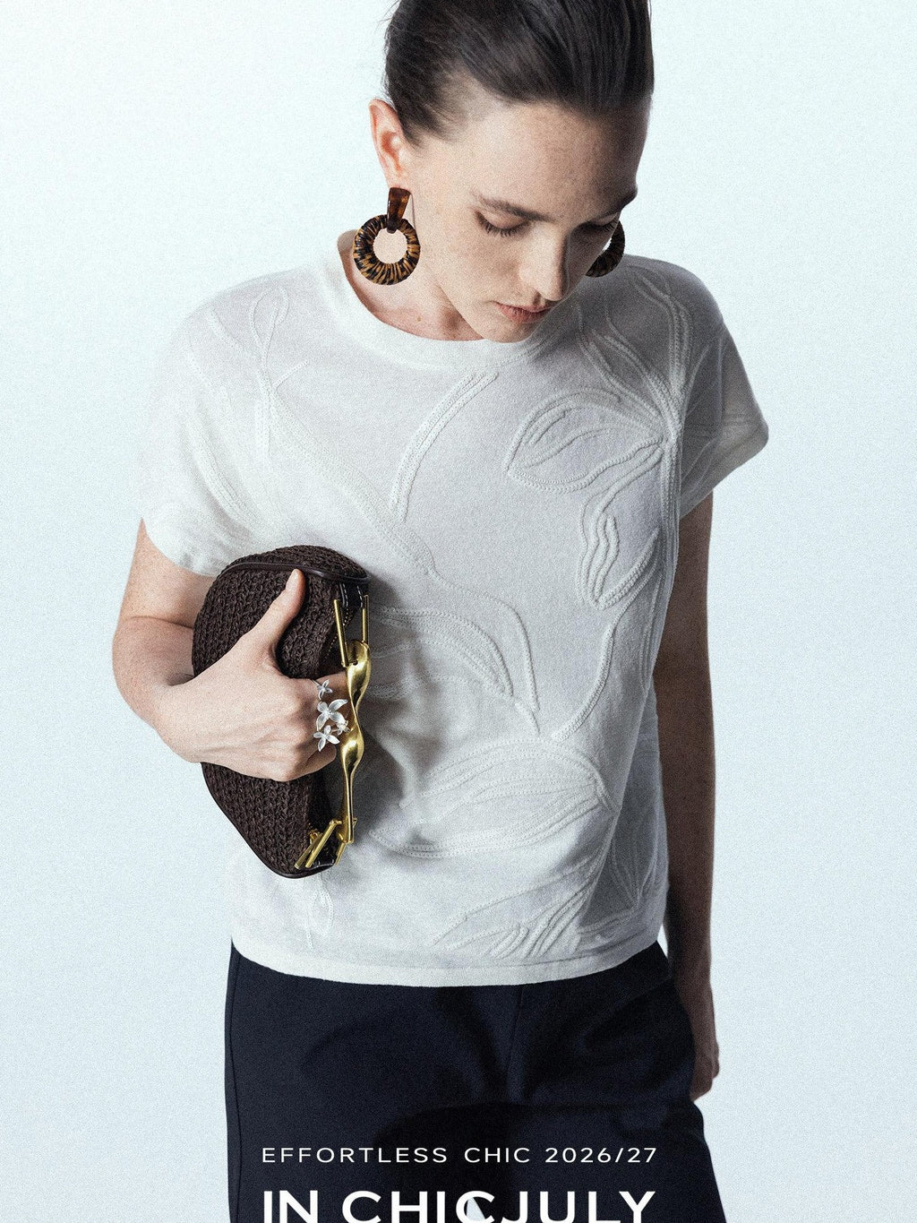 chicjuly Sequin Embroidered Floral Drop Shoulder Women's Linen Silk Short Sleeve T-shirts