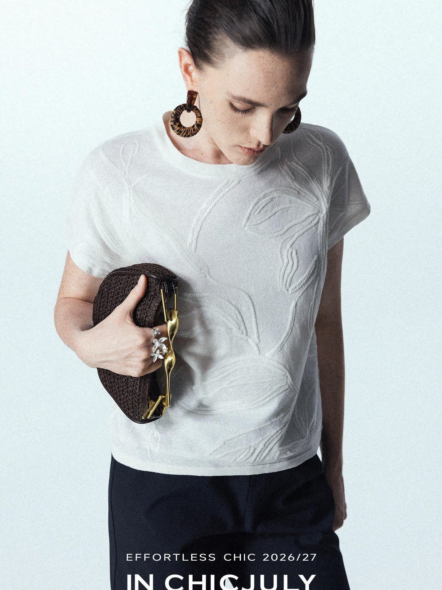 chicjuly Sequin Embroidered Floral Drop Shoulder Women's Linen Silk Short Sleeve T-shirts