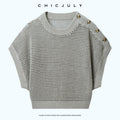 chicjuly Sequined Gold Buckle Minimalist Knitted Women's Linen Top & Skirt Sets 1033631768713