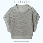 chicjuly Sequined Gold Buckle Minimalist Knitted Women's Linen Top & Skirt Sets 1033631768713