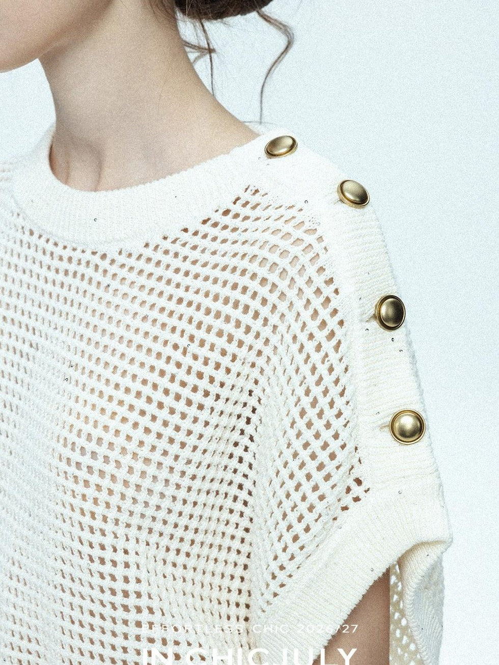 chicjuly Sequined Gold Buckle Minimalist Knitted Women's Linen Top & Skirt Sets