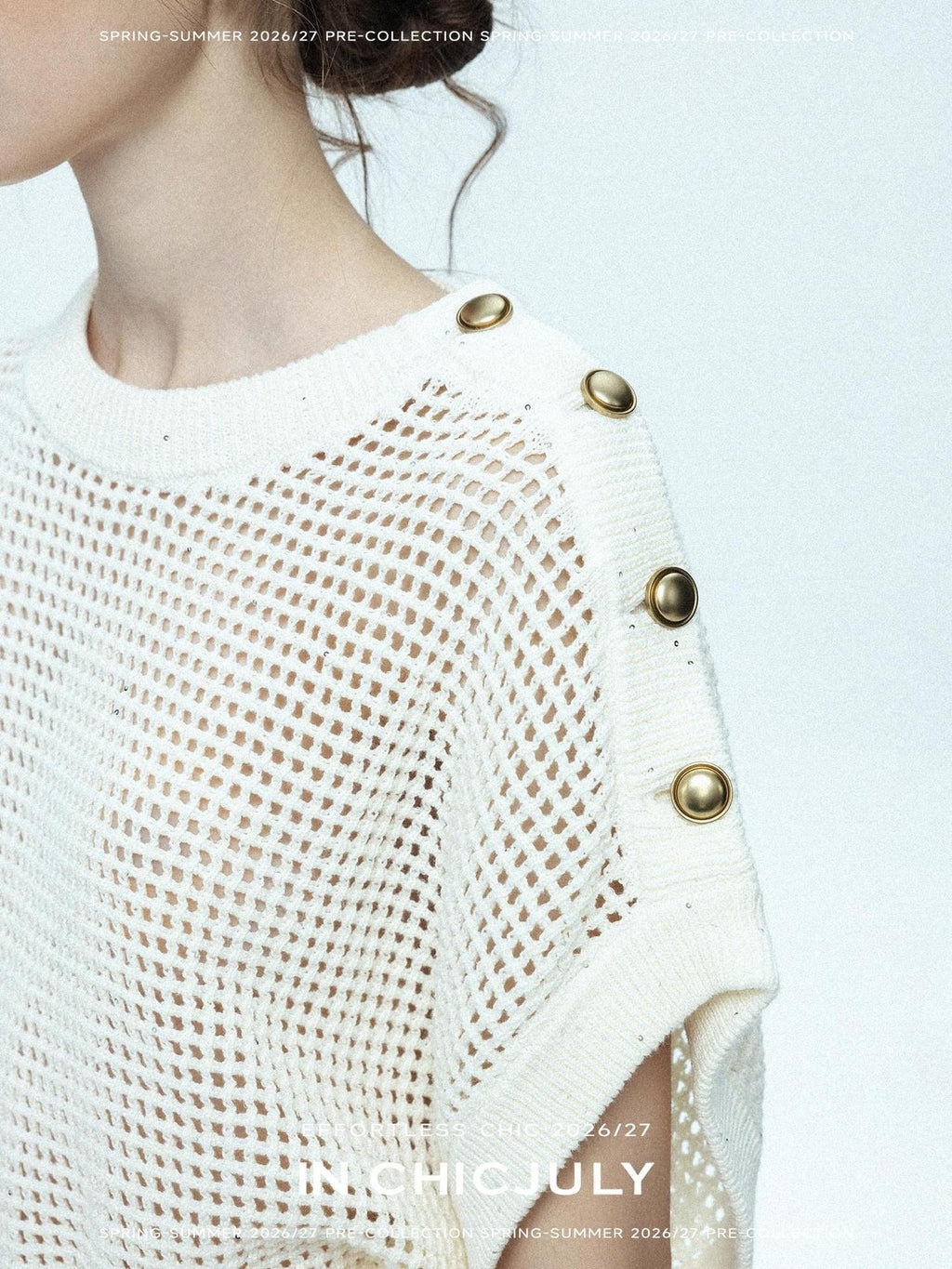 chicjuly Sequined Gold Buckle Minimalist Knitted Women's Linen Top & Skirt Sets