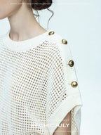 chicjuly Sequined Gold Buckle Minimalist Knitted Women's Linen Top & Skirt Sets