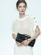 chicjuly Sequined Gold Buckle Minimalist Knitted Women's Linen Top & Skirt Sets