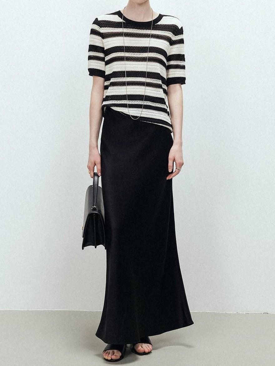 chicjuly Shimmering Bias Cut Fishtail Women's Double Face Tri Acetate Satin Maxi Skirts
