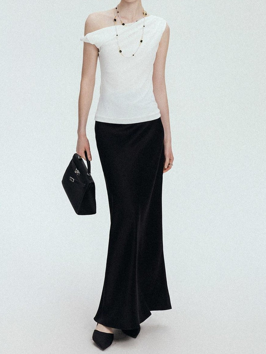 chicjuly Shimmering Bias Cut Fishtail Women's Double Face Tri Acetate Satin Maxi Skirts