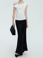 chicjuly Shimmering Bias Cut Fishtail Women's Double Face Tri Acetate Satin Maxi Skirts