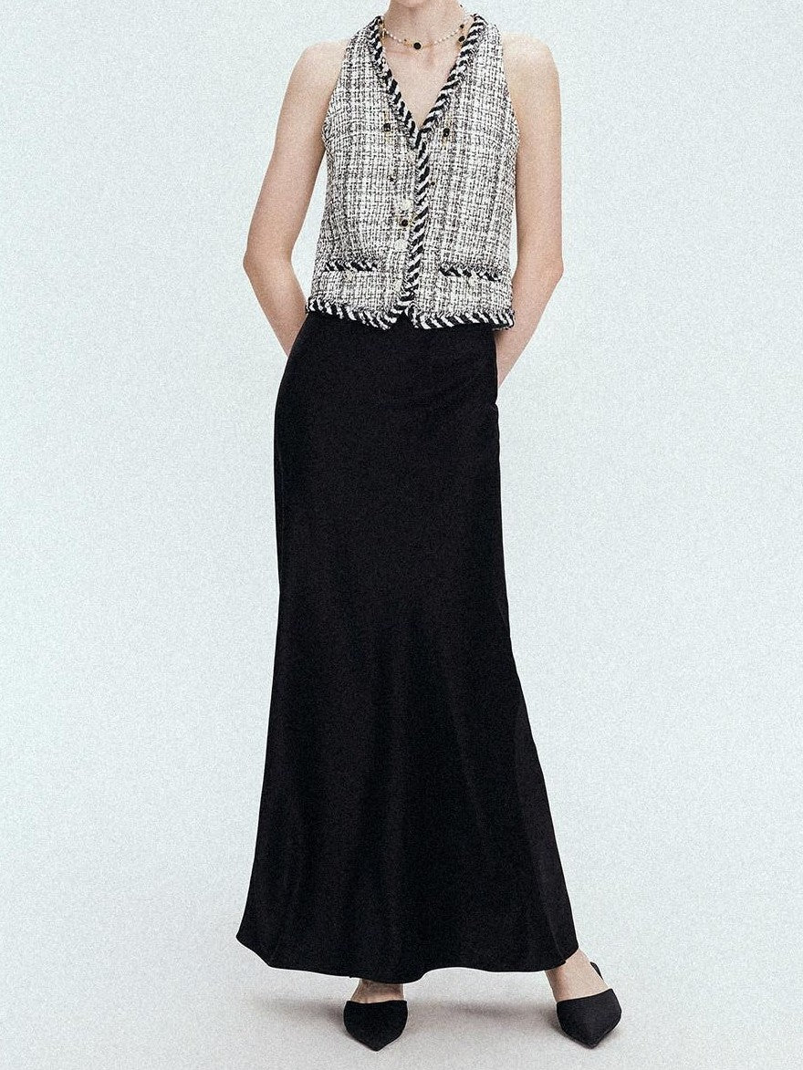 chicjuly Shimmering Bias Cut Fishtail Women's Double Face Tri Acetate Satin Maxi Skirts