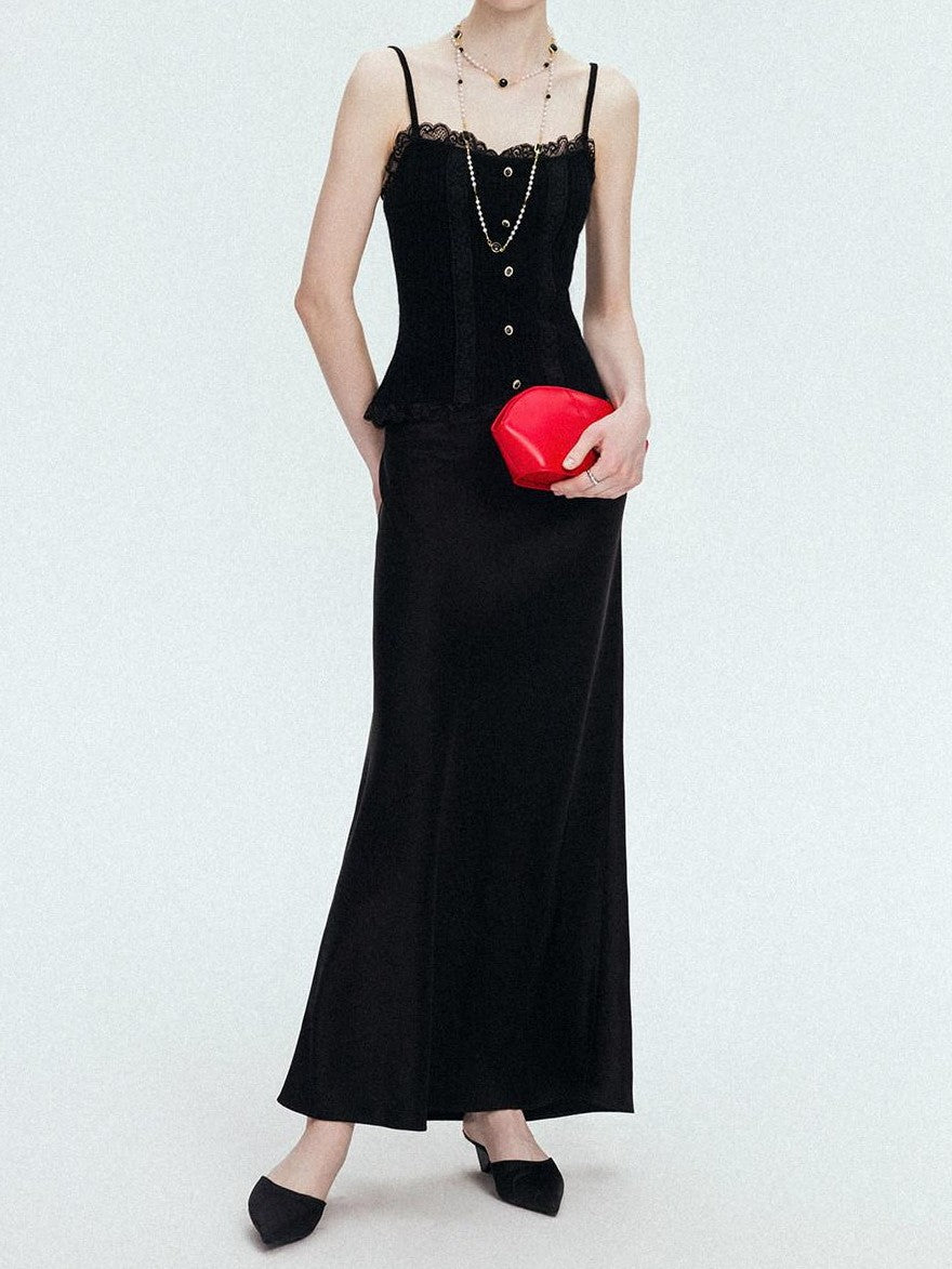 chicjuly Shimmering Bias Cut Fishtail Women's Double Face Tri Acetate Satin Maxi Skirts