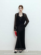 chicjuly Shimmering Bias Cut Fishtail Women's Double Face Tri Acetate Satin Maxi Skirts