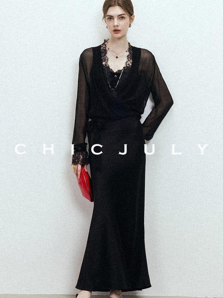 chicjuly Shimmering Bias Cut Fishtail Women's Double Face Tri Acetate Satin Maxi Skirts