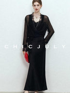 chicjuly Shimmering Bias Cut Fishtail Women's Double Face Tri Acetate Satin Maxi Skirts