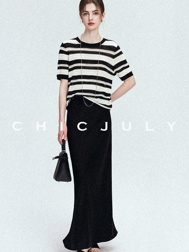 chicjuly Shimmering Bias Cut Fishtail Women's Double Face Tri Acetate Satin Maxi Skirts