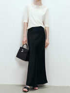 chicjuly Shimmering Bias Cut Fishtail Women's Double Face Tri Acetate Satin Maxi Skirts