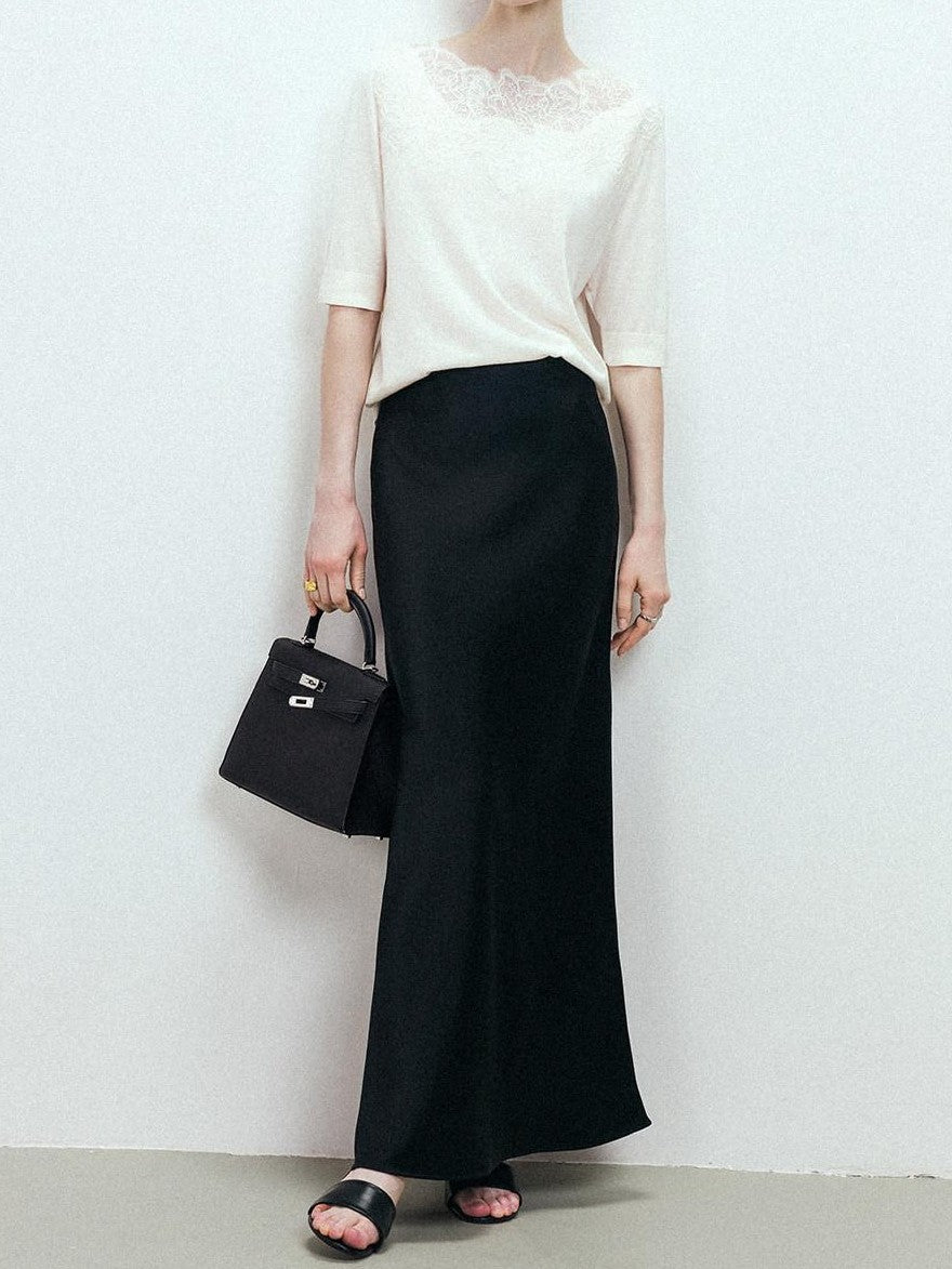 chicjuly Shimmering Bias Cut Fishtail Women's Double Face Tri Acetate Satin Maxi Skirts