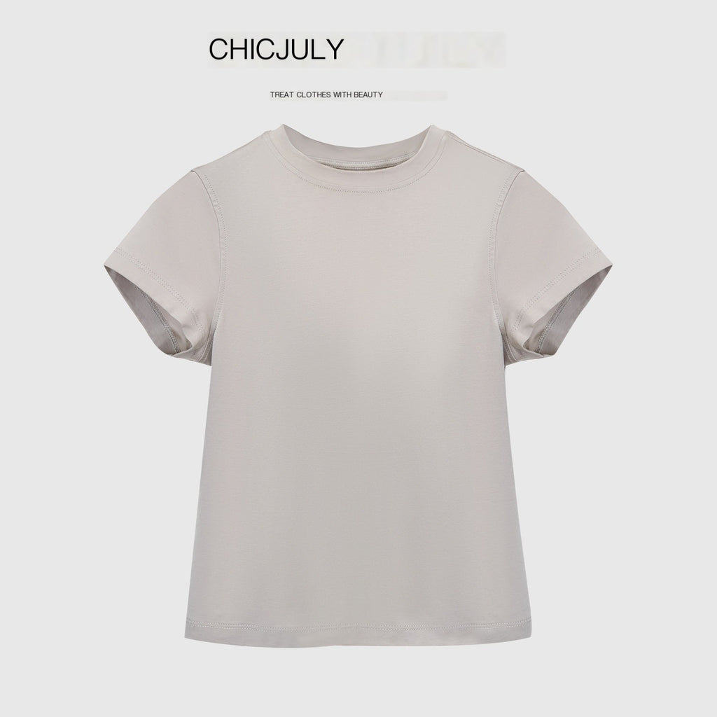 chicjuly Silky Sheen Breathable Round And V-neck Women's Cotton Short Sleeve T-shirts 917191686064