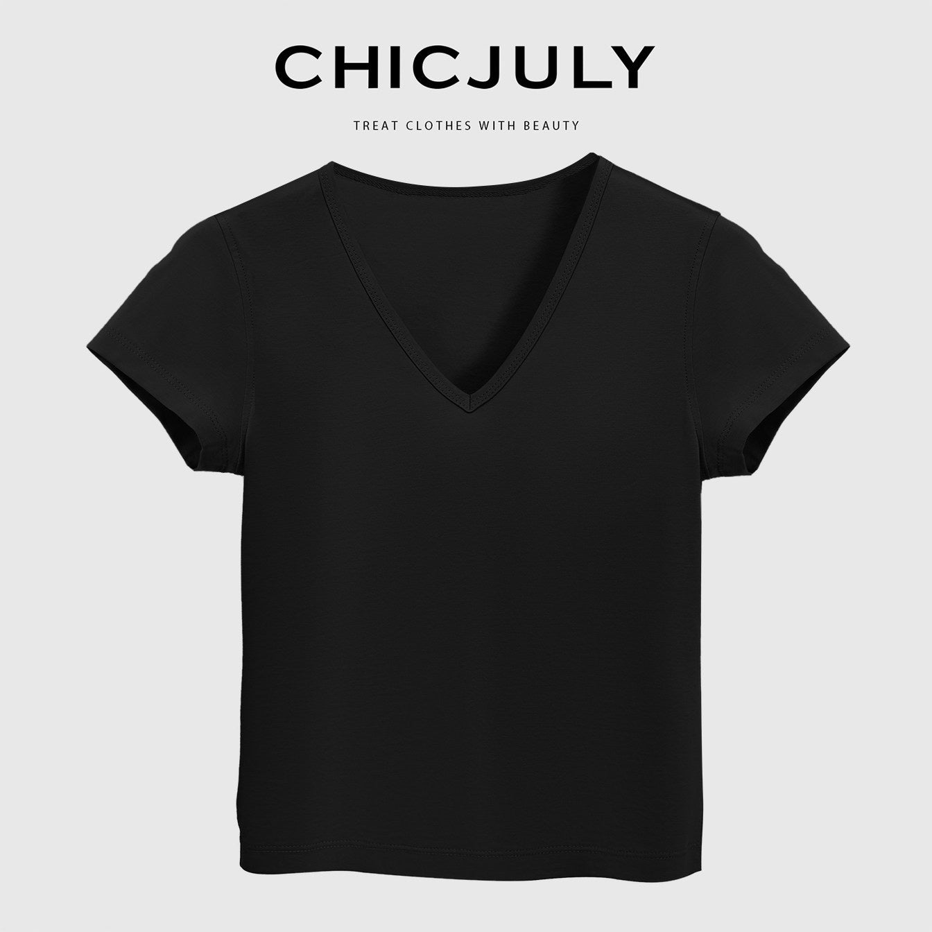 chicjuly Silky Sheen Breathable Round And V-neck Women's Cotton Short Sleeve T-shirts 917191686064