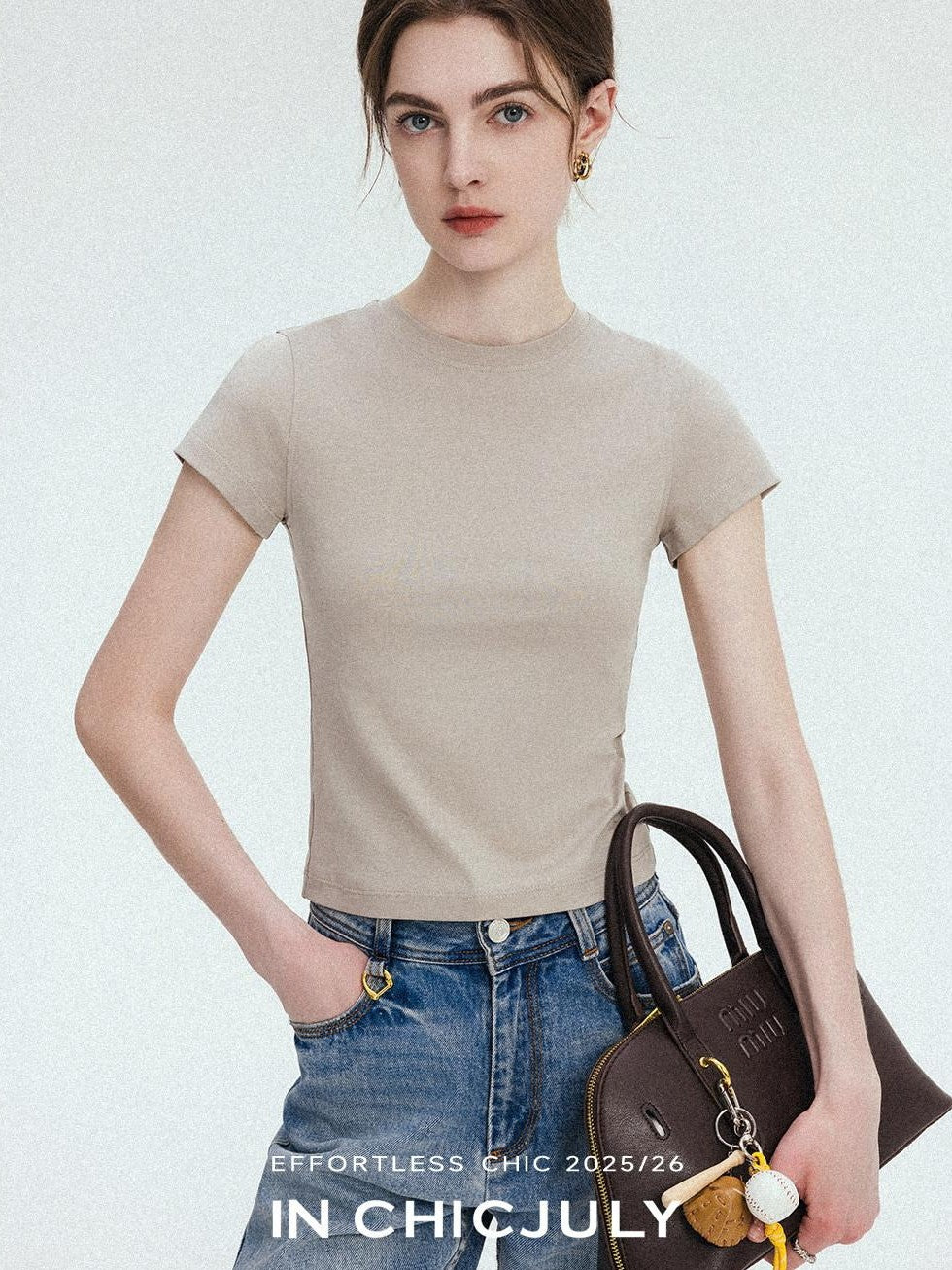 chicjuly Silky Sheen Breathable Round And V-neck Women's Cotton Short Sleeve T-shirts