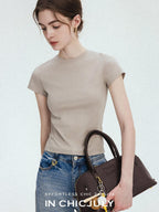 chicjuly Silky Sheen Breathable Round And V-neck Women's Cotton Short Sleeve T-shirts