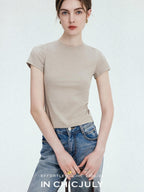 chicjuly Silky Sheen Breathable Round And V-neck Women's Cotton Short Sleeve T-shirts
