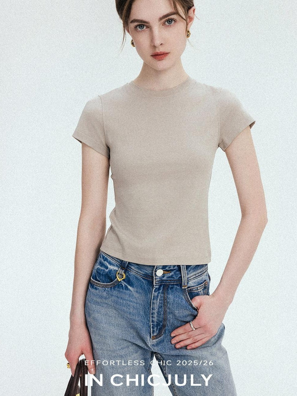 chicjuly Silky Sheen Breathable Round And V-neck Women's Cotton Short Sleeve T-shirts