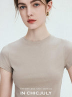 chicjuly Silky Sheen Breathable Round And V-neck Women's Cotton Short Sleeve T-shirts