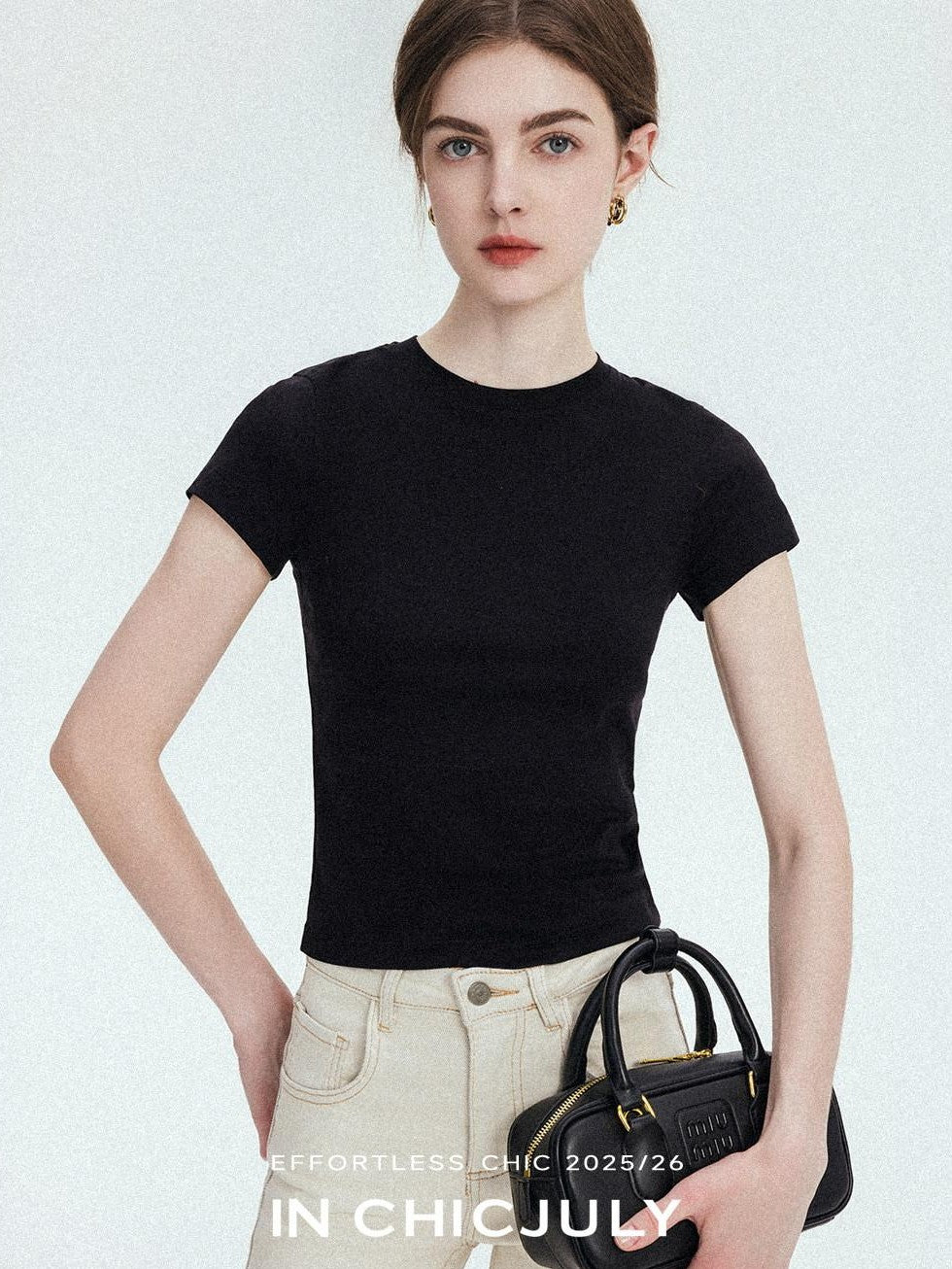 chicjuly Silky Sheen Breathable Round And V-neck Women's Cotton Short Sleeve T-shirts