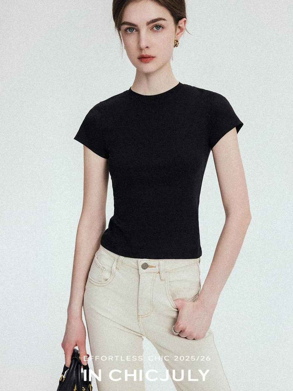 chicjuly Silky Sheen Breathable Round And V-neck Women's Cotton Short Sleeve T-shirts