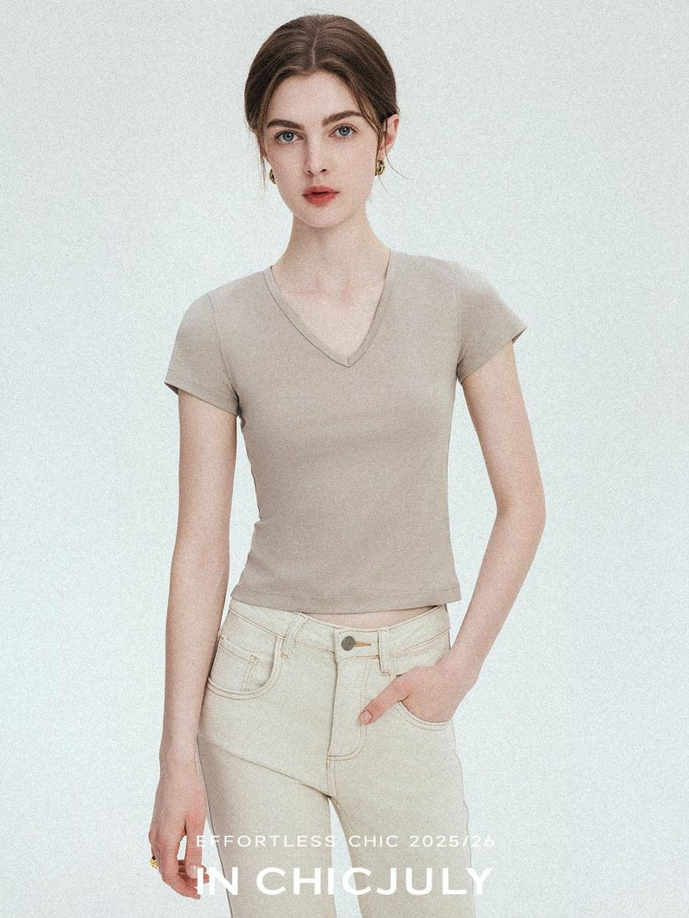 chicjuly Silky Sheen Breathable Round And V-neck Women's Cotton Short Sleeve T-shirts
