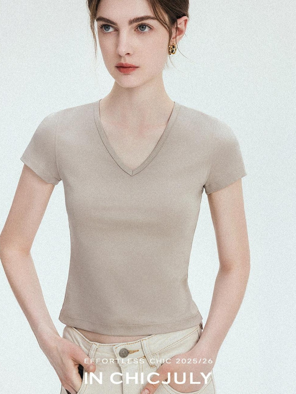 chicjuly Silky Sheen Breathable Round And V-neck Women's Cotton Short Sleeve T-shirts