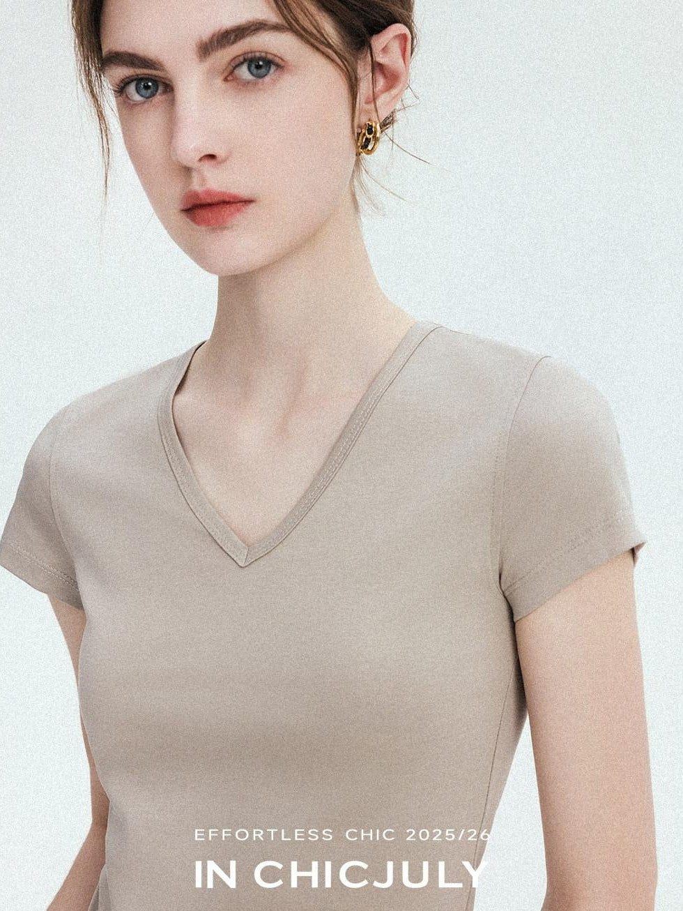 chicjuly Silky Sheen Breathable Round And V-neck Women's Cotton Short Sleeve T-shirts